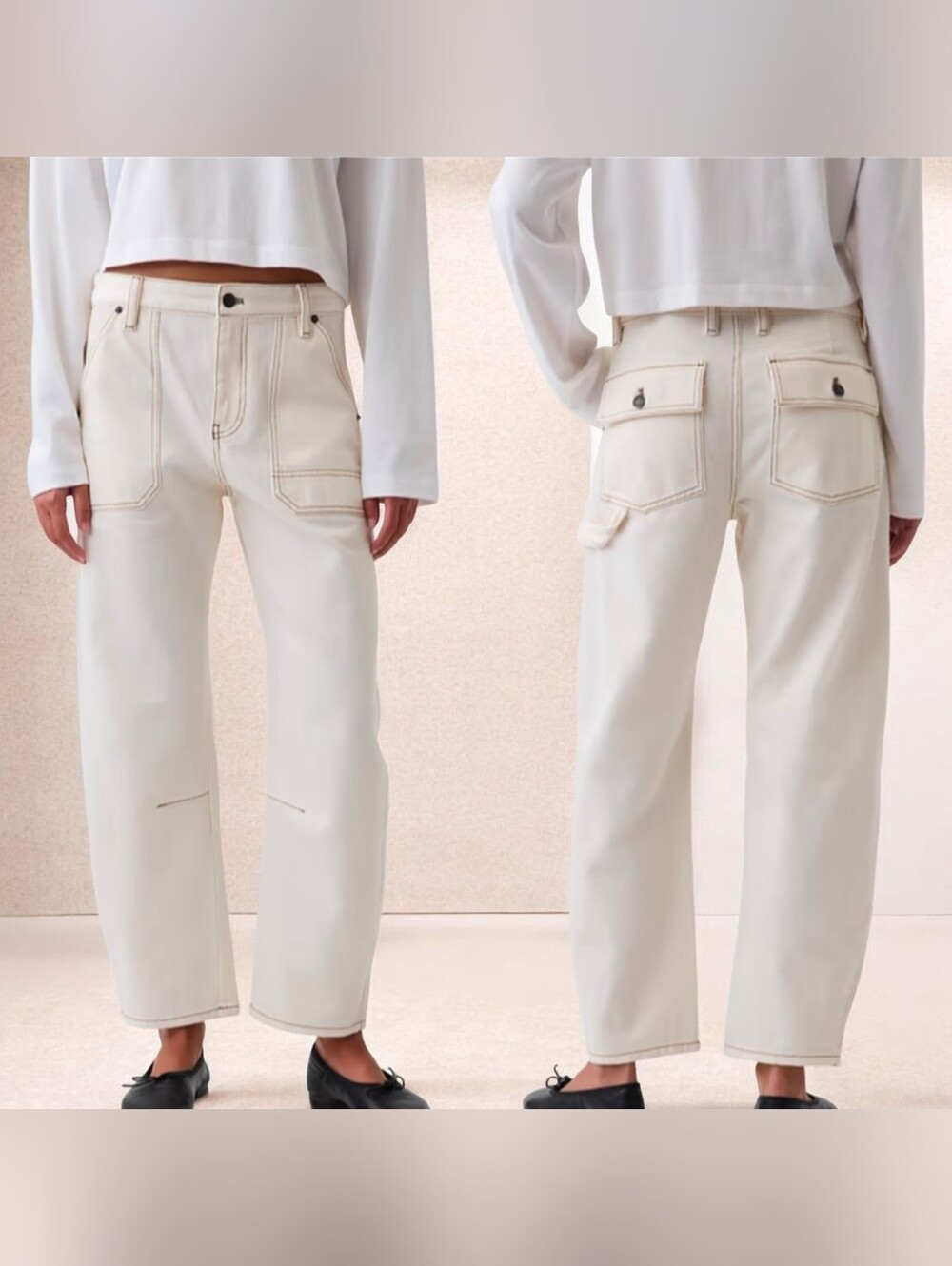 2026 NWT Gap Mid Rise Horseshoe Barrel Jeans Cream Sz 6 PETITE Cropped Denim